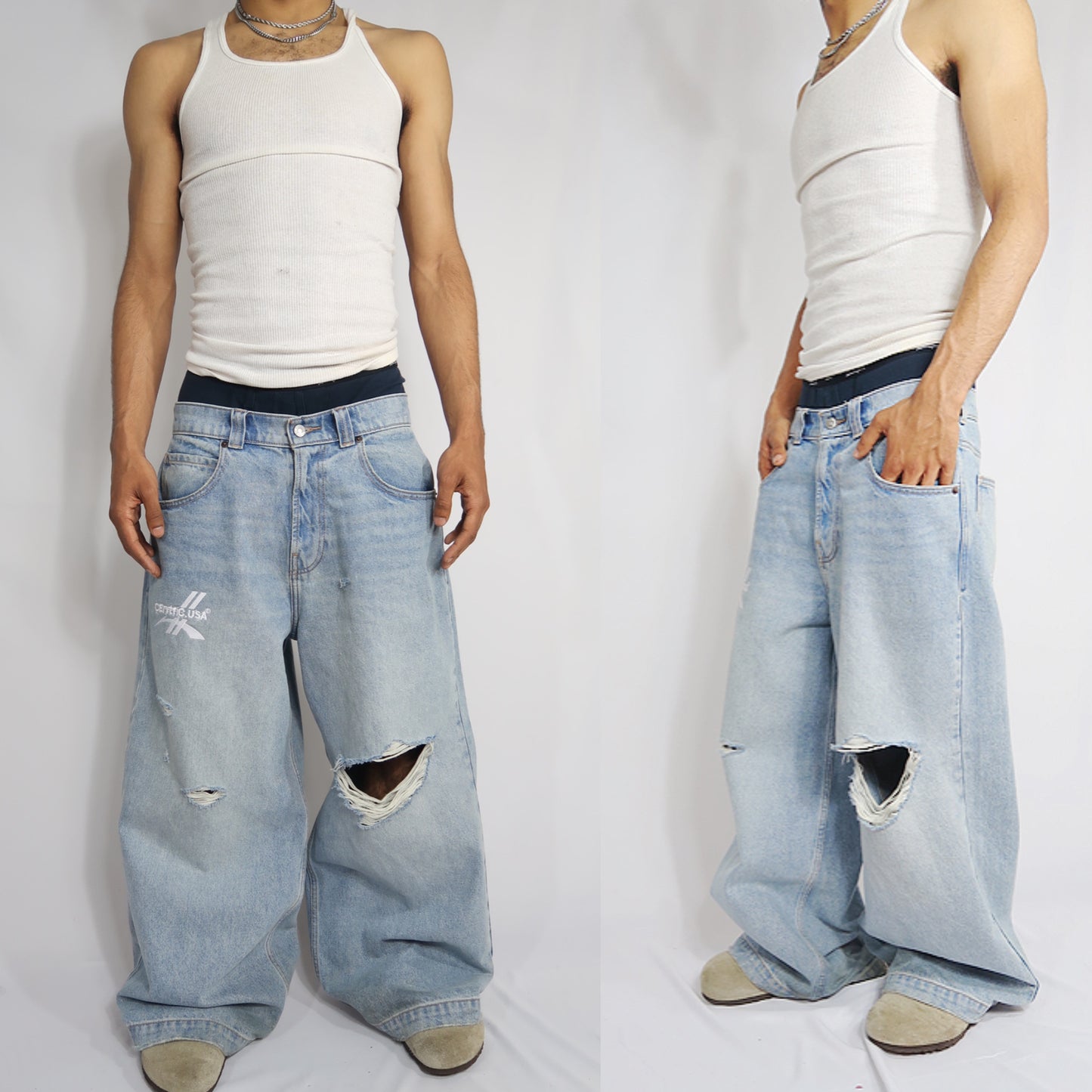 Damaged Medium Wash Centric Denim