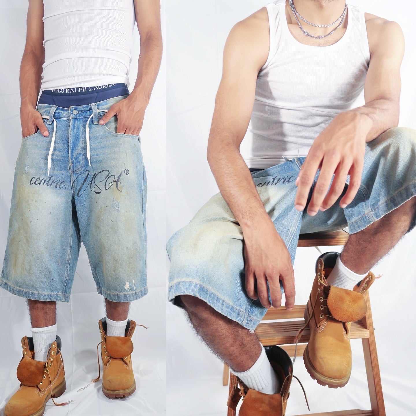 Centric Rustic-wash Denim shorts