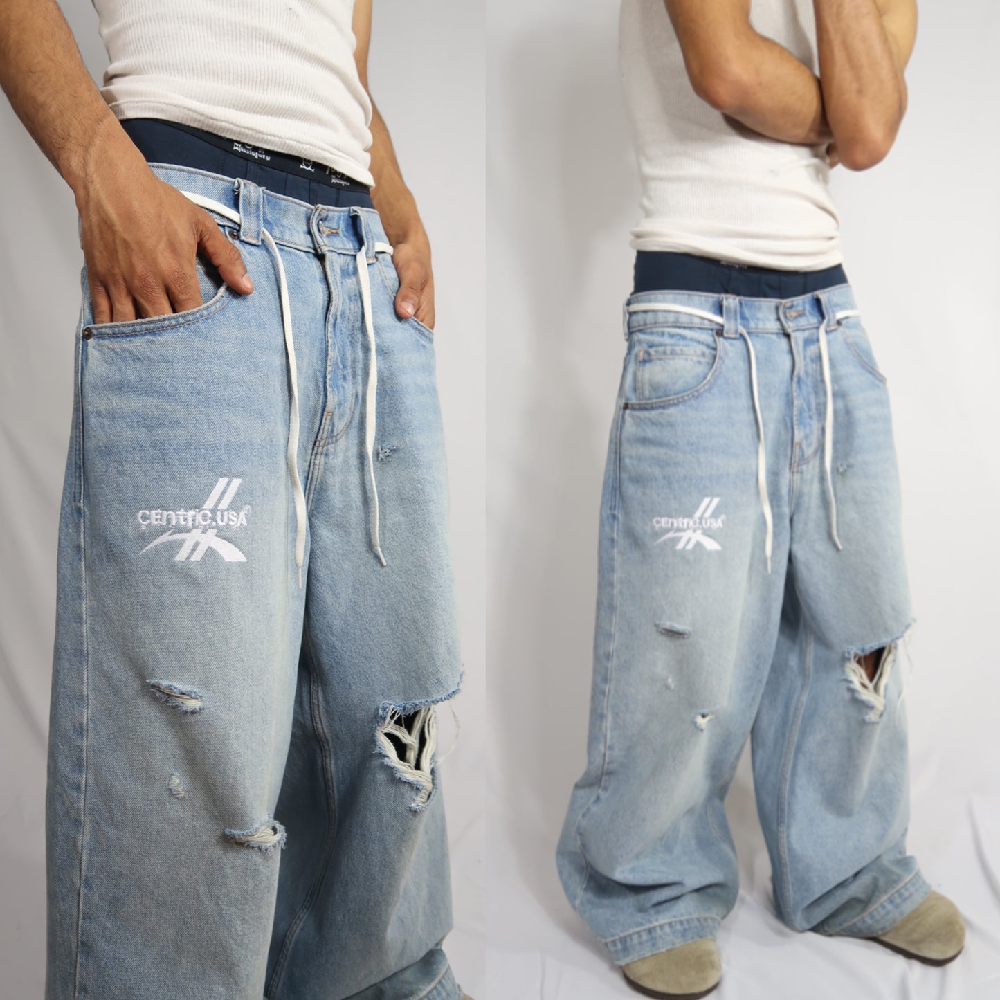 Damaged Medium Wash Centric Denim