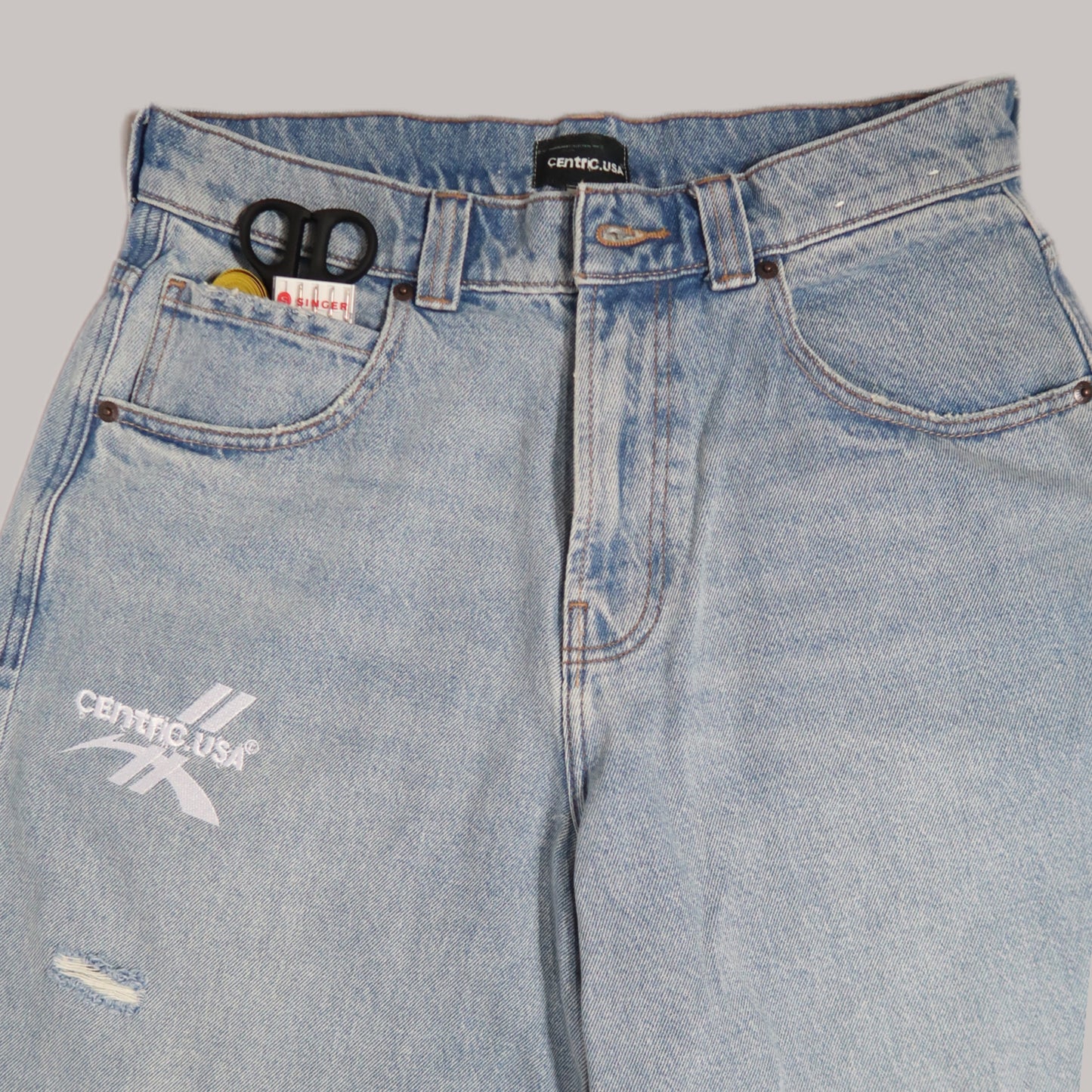 Damaged Medium Wash Centric Denim