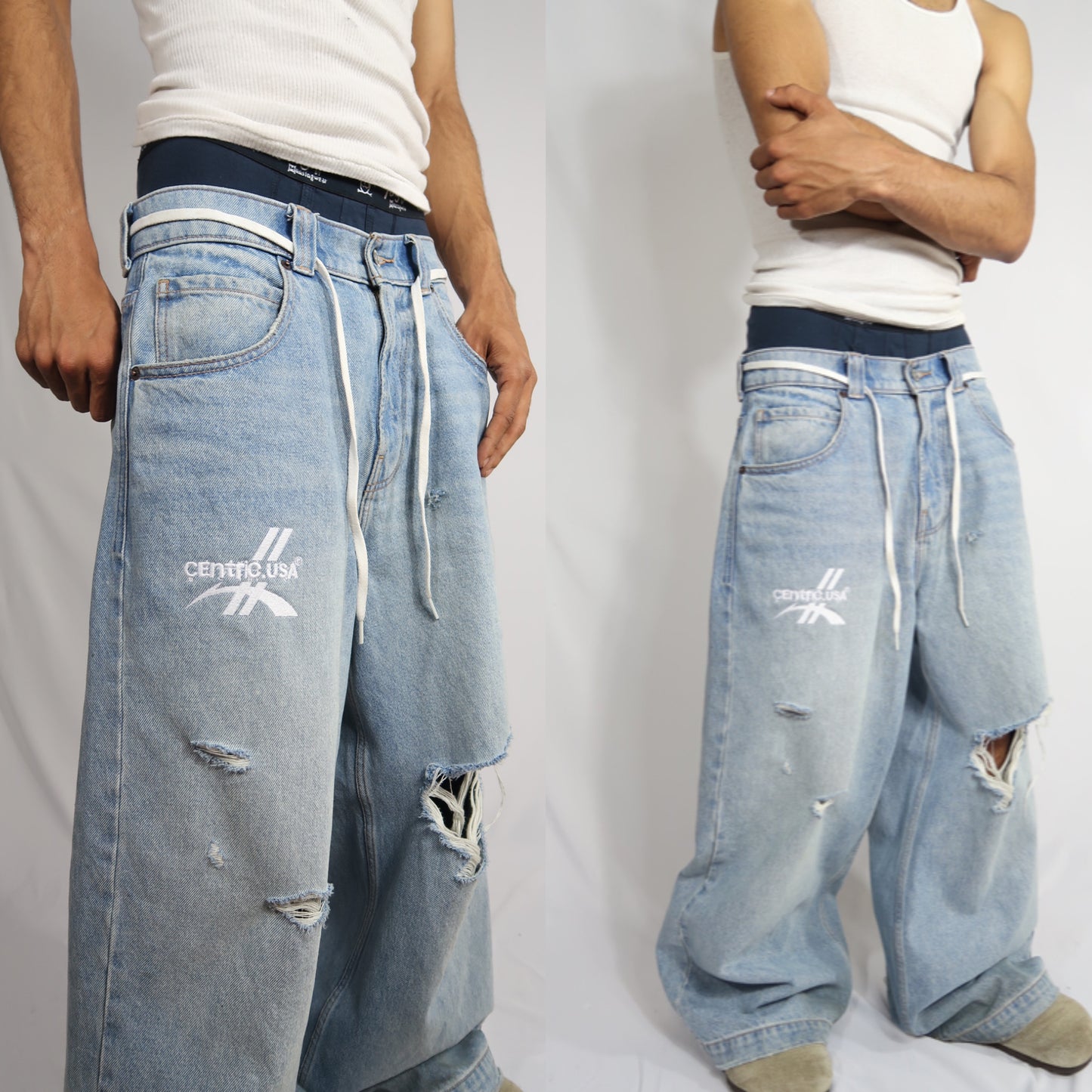 Damaged Medium Wash Centric Denim