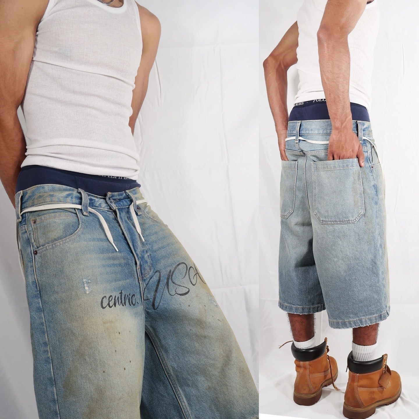 Centric Rustic-wash Denim shorts