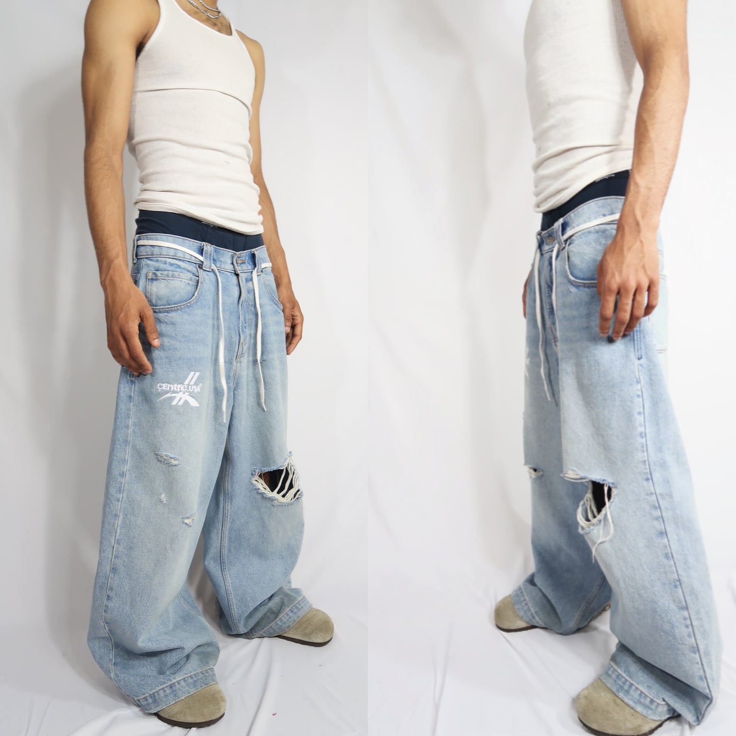 Damaged Medium Wash Centric Denim