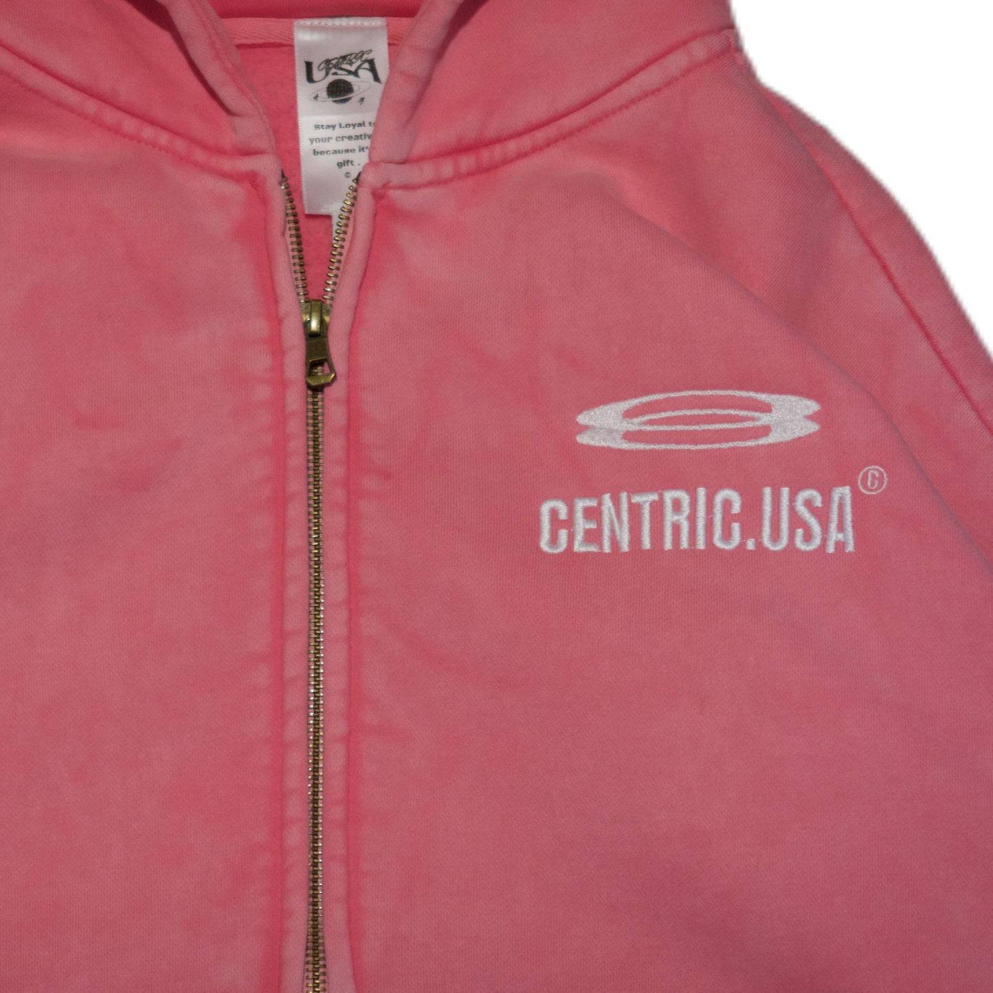 Acid washed “Embroidered logo zip”
