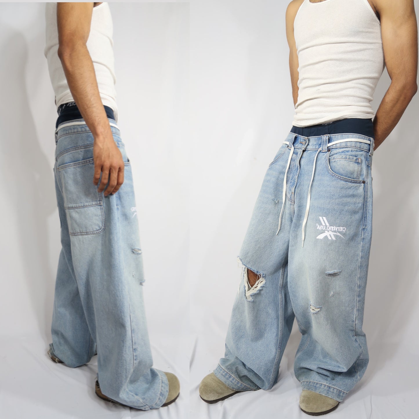 Damaged Medium Wash Centric Denim