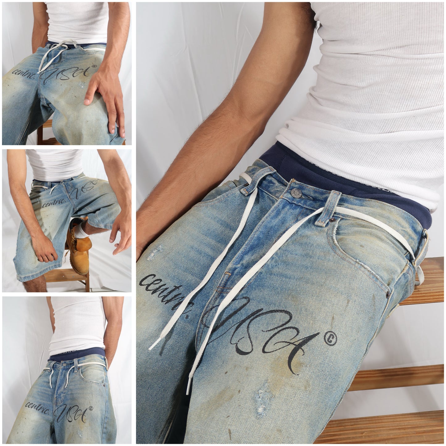 Centric Rustic-wash Denim shorts
