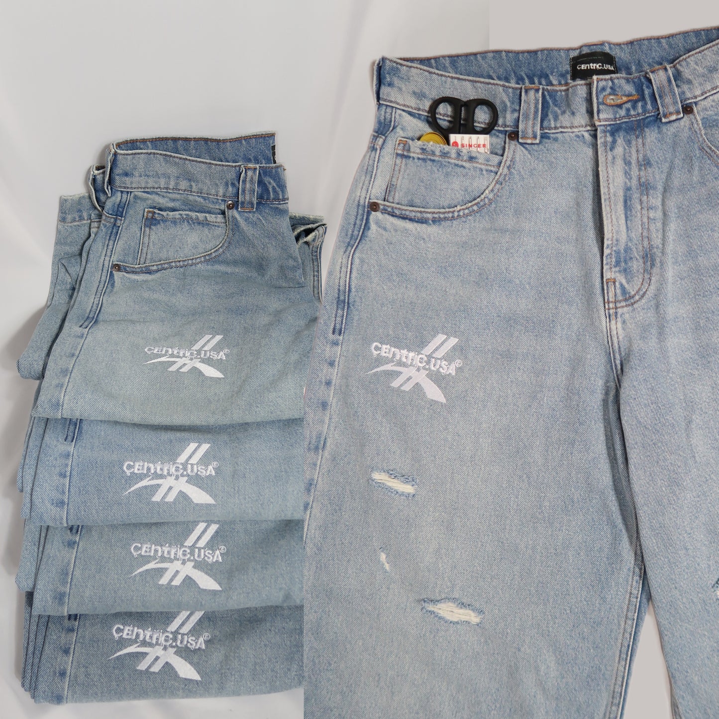 Damaged Medium Wash Centric Denim