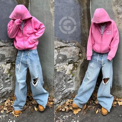 Acid washed “Embroidered logo zip”