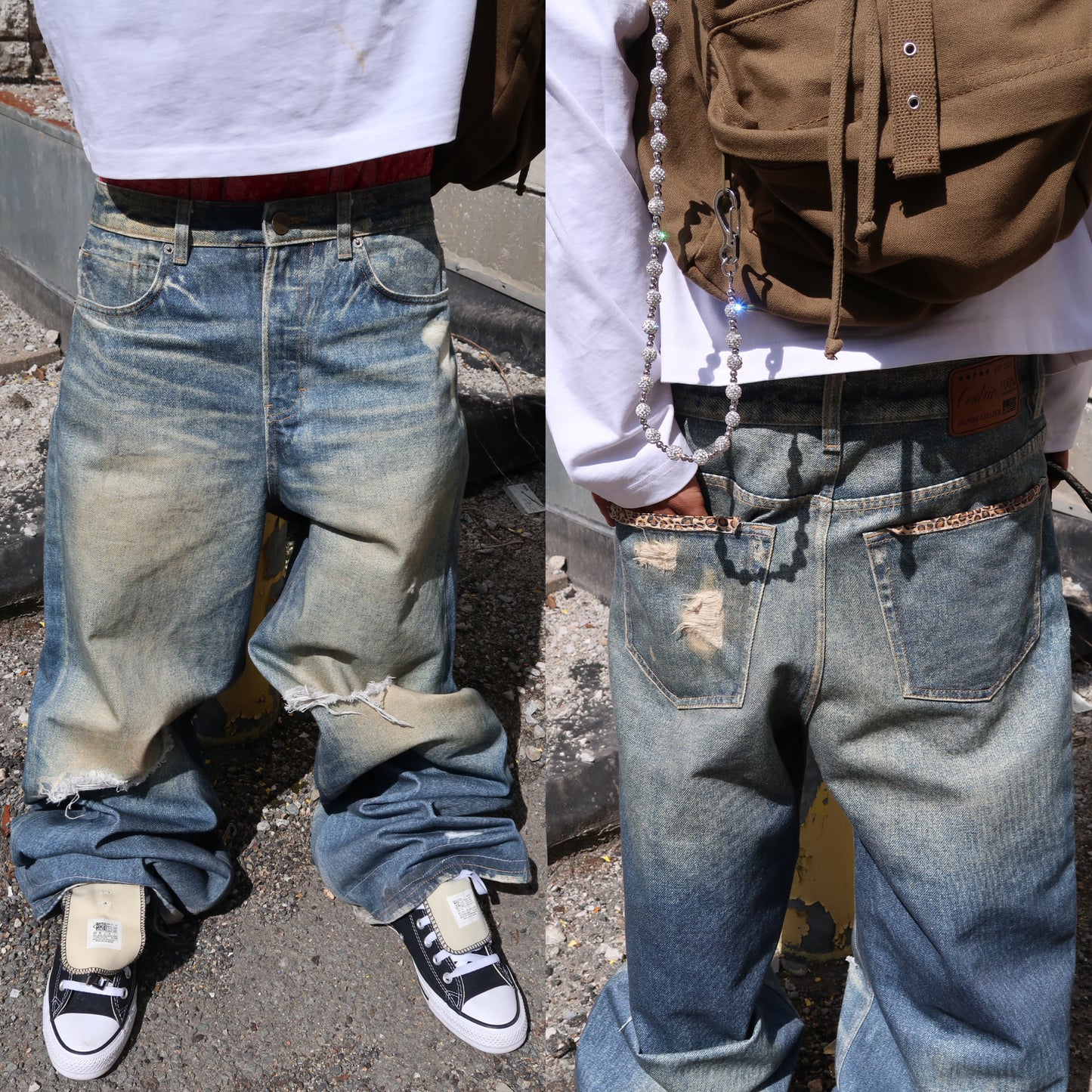 “Hidden Leopard” Distressed Denim