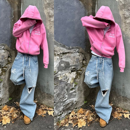 Acid washed “Embroidered logo zip”