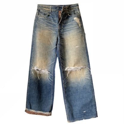 “Hidden Leopard” Distressed Denim