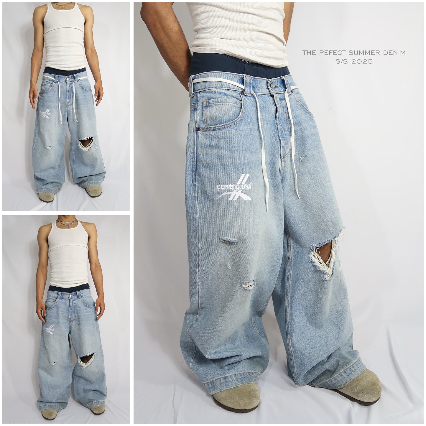 Damaged Medium Wash Centric Denim