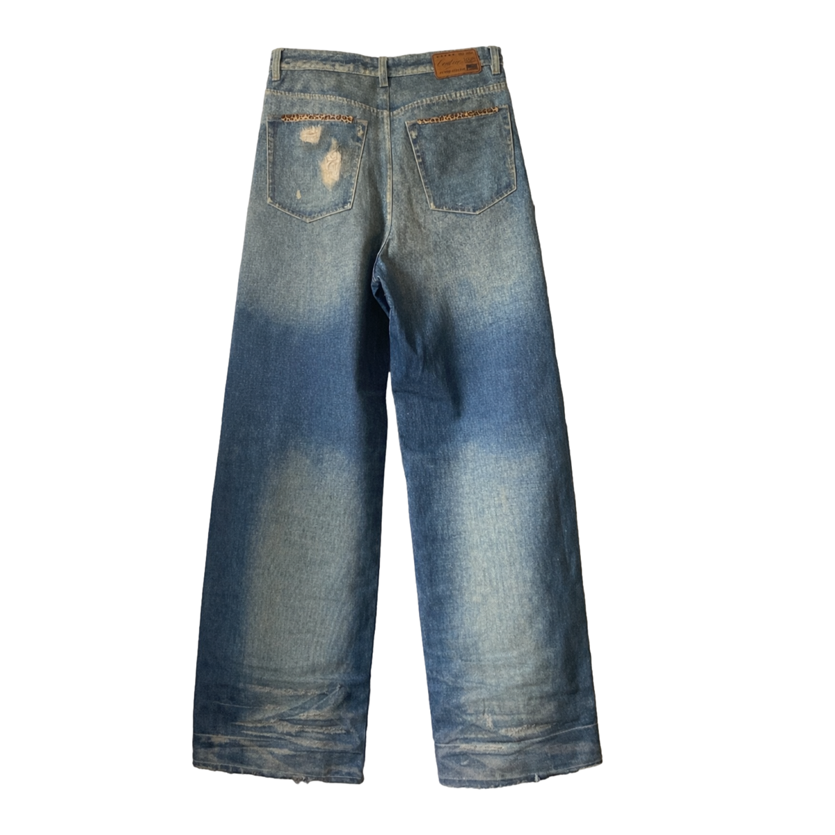 “Hidden Leopard” Distressed Denim